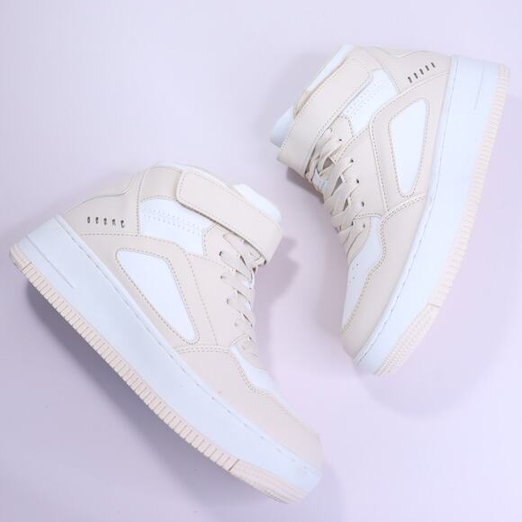 Buckle Shoes - BERNESS Rylee High Top Sneaker Beige White Platform Lace Up Athleisure Women's 8